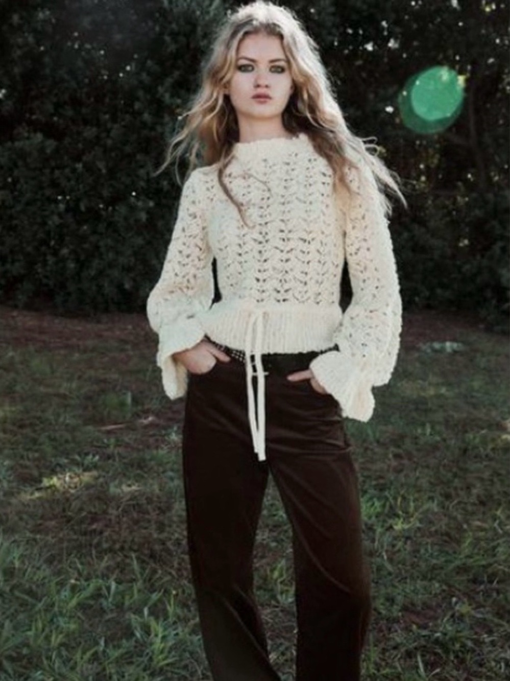 Zara Chunky Wool Open Knit Crochet Romantic Sweater S